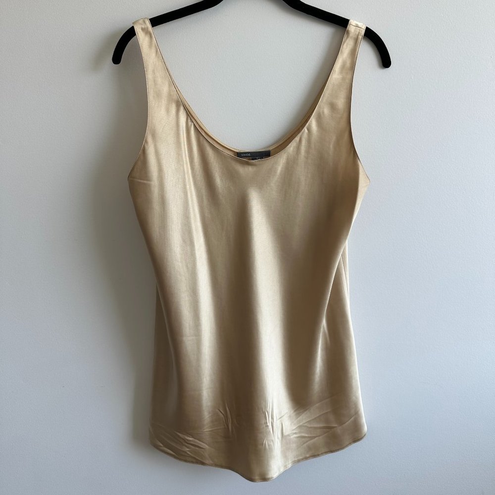 Vince Light Gold Silky Sleeveless Top Size 8 Scoop Neck